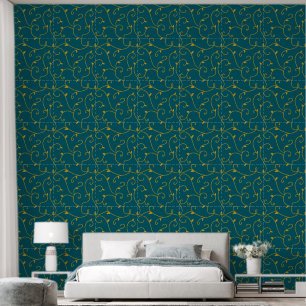 Royal Gold on Gold Abstract Vine Leaves Line Wallpaper