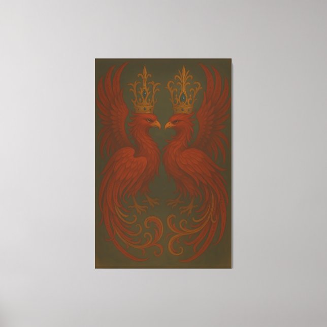 Royal Gold Phoenix Pair · Luxury Fine Art Canvas (Front)