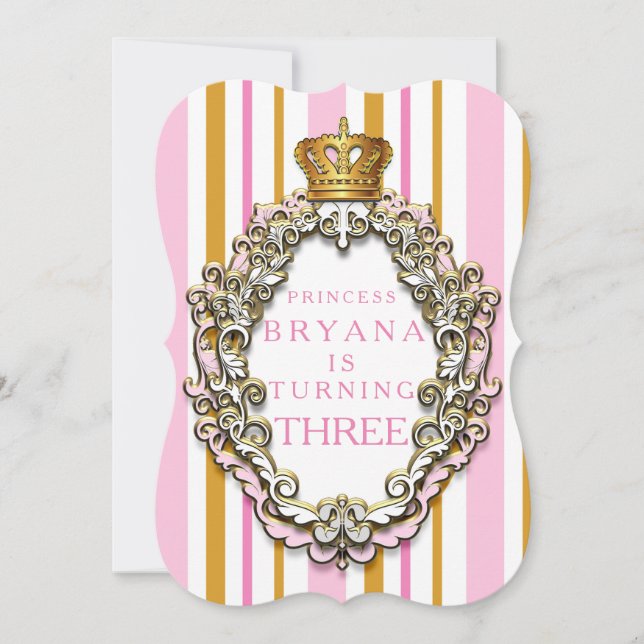 Royal Gold & Pink Crown Birthday Invitation (Front)
