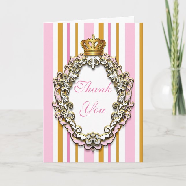 Royal Gold & Pink Princess Thank You Fold Card (Front)