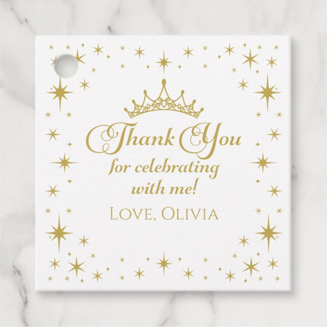 Royal Gold Princess Birthday Favour Tags (Front)