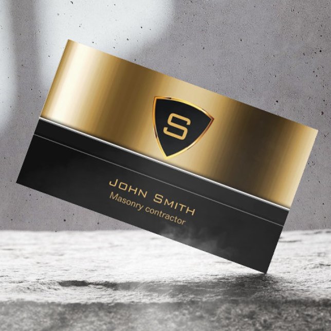 Royal Gold Shield Masonry contractor Business Card (Creator Uploaded)
