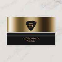 Royal Gold Shield Video Editor Business Card