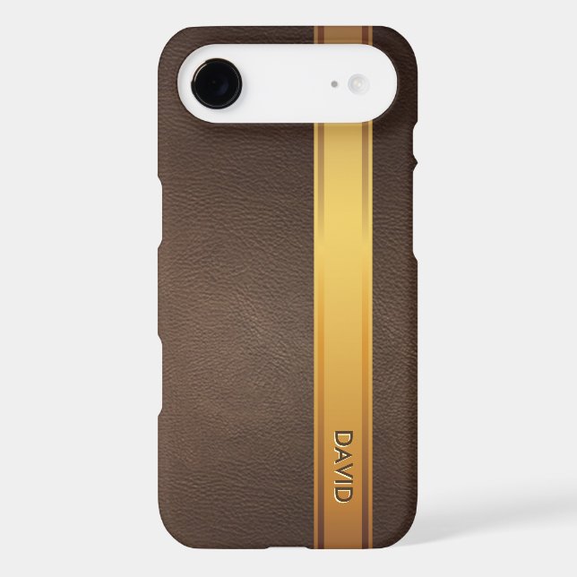 Royal Gold Stripe Custom Name Leather Background Case-Mate iPhone Case (Back)
