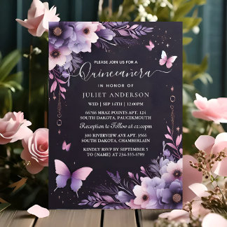 Royal Gold Tiara Lilac Light Purple Quinceanera Invitation