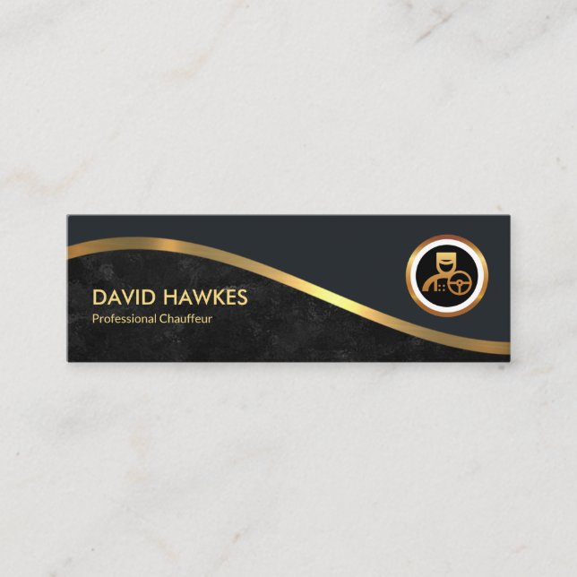 Royal Gold Wave Grey Grunge Chauffeur Mini Business Card (Front)