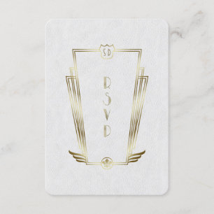Royal Gold White Art Deco Monogram Wedding RSVP Card