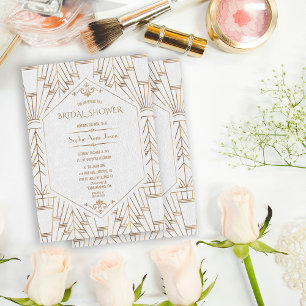 Royal Gold White Great Gatsby 1920s Bridal Shower Invitation