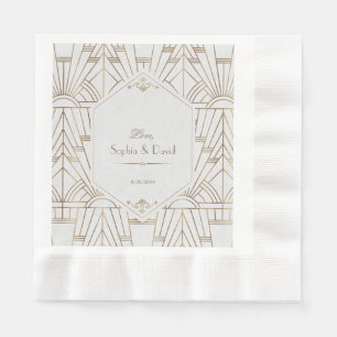 Royal Gold White Great Gatsby 1920s Wedding Napkin
