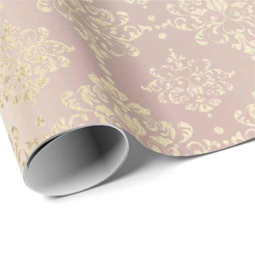 Image of Royal Golden Pink Rose Metallic Floral Princess Wrapping Paper