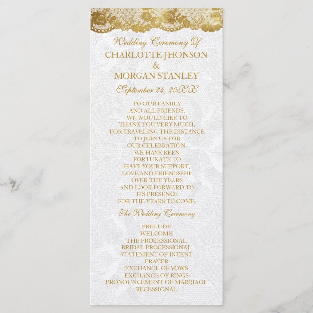 Royal Golden White Lace Wedding Program Programme (Front)
