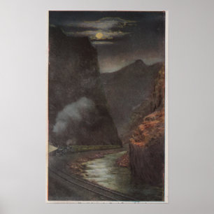 Royal Gorge, CO - Moonlight View of Train in Poster