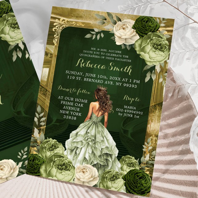 Royal Grand Palace Sage Green Quinceañera Invitation (Creator Uploaded)