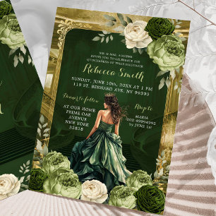 Royal Grand Palace Sage & Hunter Green Mis Quince Invitation
