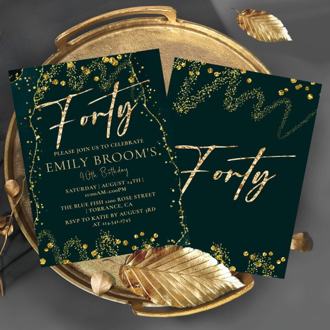 Royal Green 40th Birthday Forty Invitation (Creator Uploaded)