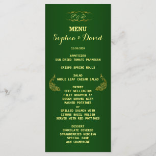 Royal Green Gold Peacock Wedding Menu Custom