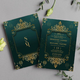 Royal Green I Gold Floral Elegant Muslim Wedding Invitation