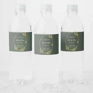 Royal Green Minimalist Botanical Wedding Water Bottle Label