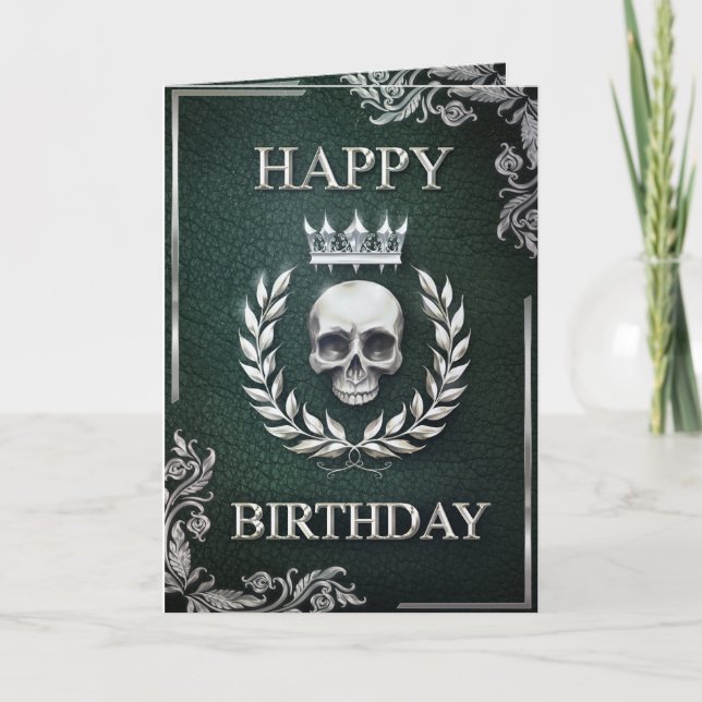 Royal Green & Silver King of the Dead Birthday Card (Front)