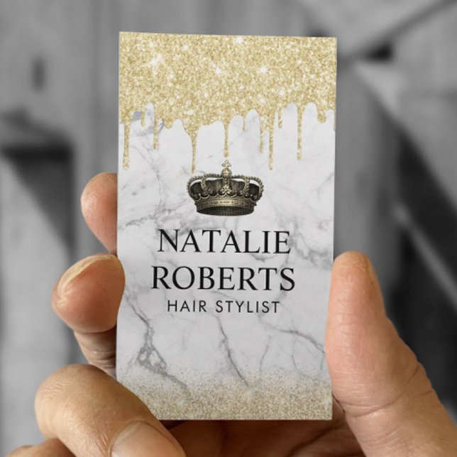 Royal Hair Queen Salon Trendy Marble Gold Drips Business Card (Creator Uploaded)