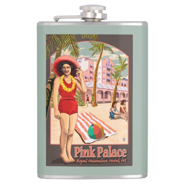 Royal Hawaiian Hotel in Hawaii Hip Flask (Front)
