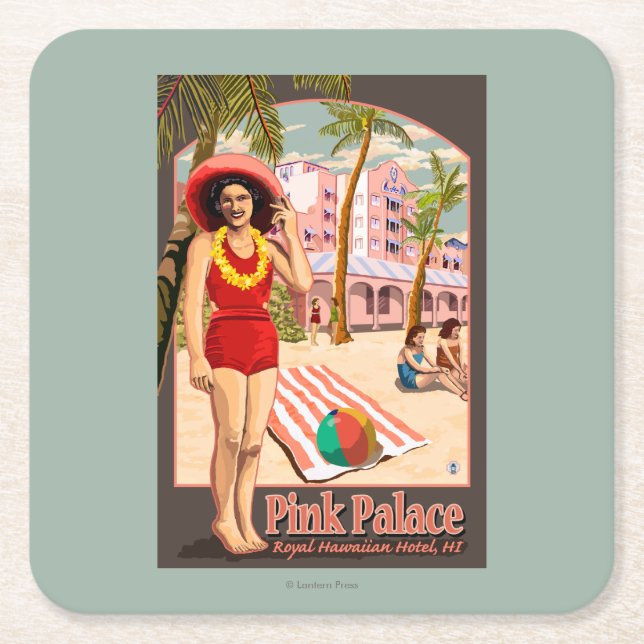 Royal Hawaiian Hotel in Hawaii Square Paper Coaster (Front)