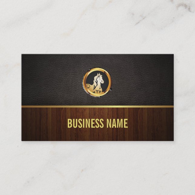 Royal Horse Head Wood & Leather Business Card (Front)