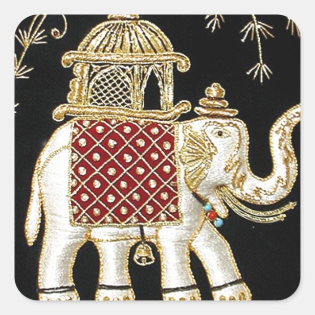 ROYAL INDIAN ELEPHANT  RIDE ZARI ART SQUARE STICKER (Front)