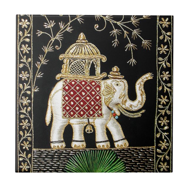 ROYAL INDIAN ELEPHANT  RIDE ZARI ART TILE (Front)