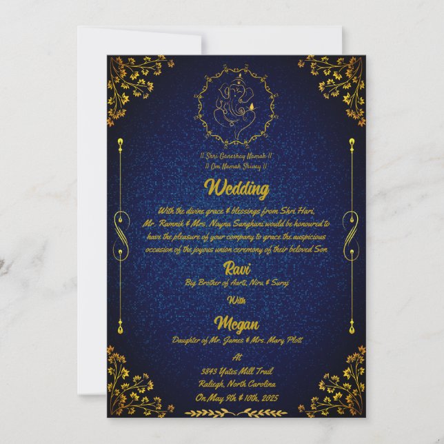 Royal Indian Hindu Wedding Ganesha Logo Golden Inv Invitation (Front)