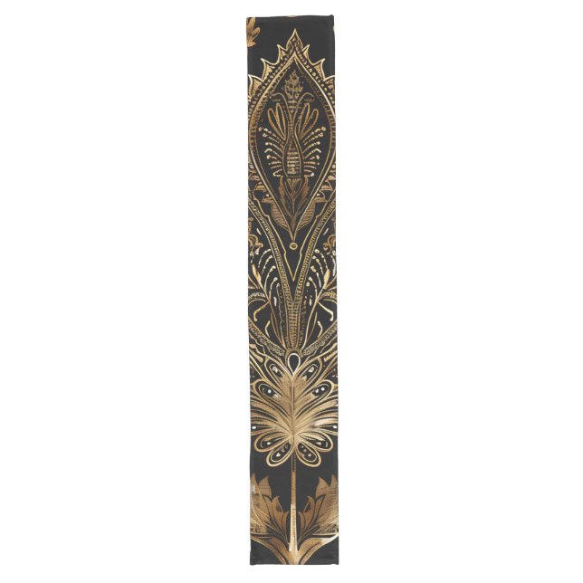 Royal Indian Luxury Black & Gold Long Table Runner (Front)