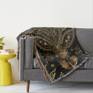 Royal Indian Luxury Black & Gold Throw Blanket