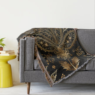 Royal Indian Luxury Black & Gold Throw Blanket