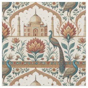 Royal Indian Palace Peacock Floral Pattern Artwork Fabric