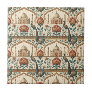 Royal Indian Palace Peacock Floral Pattern Artwork Tile