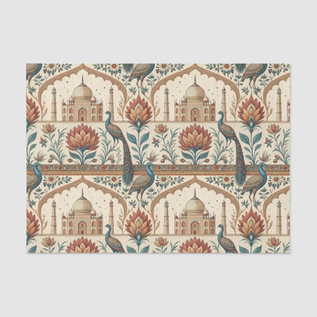 Royal Indian Palace Peacock Floral Pattern Artwork Tissue Paper (Front)
