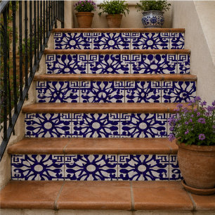 Royal Indigo Elegant Geometric Floral Mosaic Tile