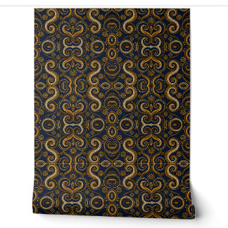 Royal Indigo Gold Paisley Ornamental African Print Wallpaper