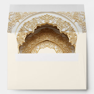 Royal Islamic Arch Cream Gold Wedding Envelope