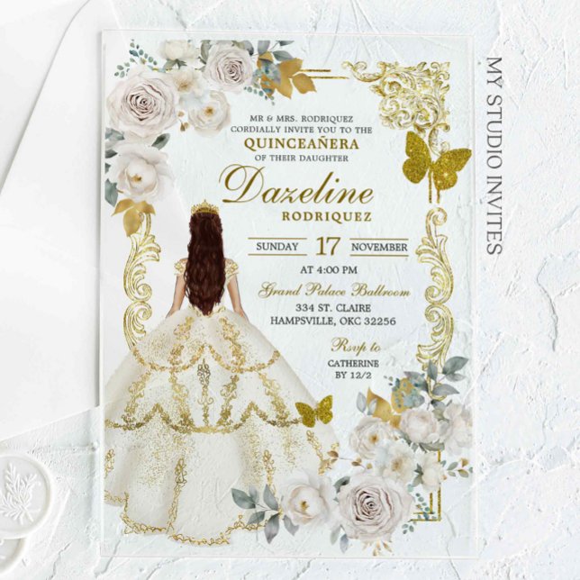 Royal Ivory Beige Princess Quinceañera Acrylic Invitations (Creator Uploaded)
