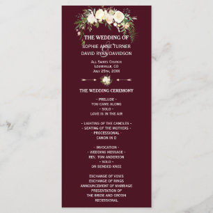 Royal Ivory Floral Burgundy Wedding Program Programme