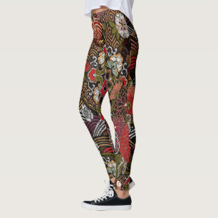 Royal Japanese Embroidered Silk Leggings