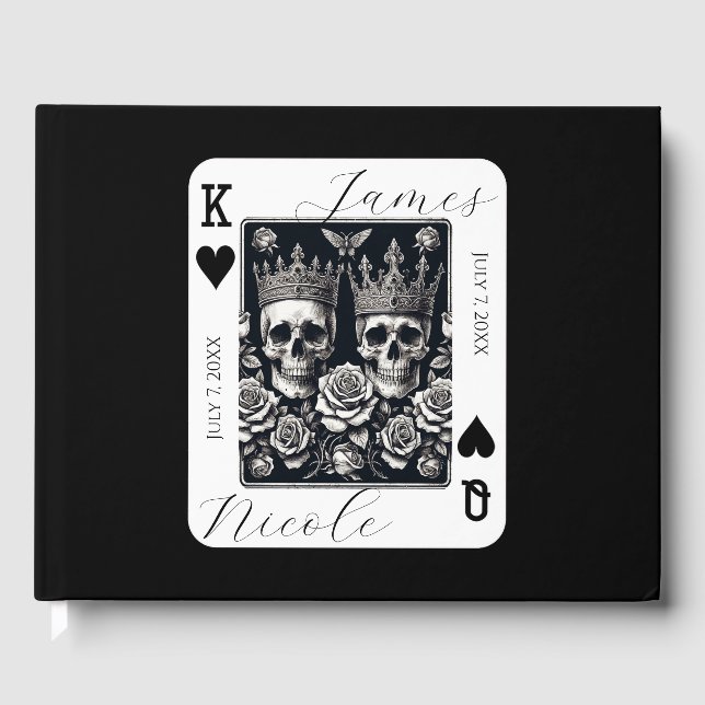 Royal King & Queen of Hearts Skulls & Roses Guest Book (Front)