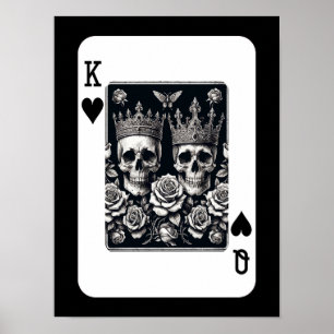 Royal King & Queen of Hearts Skulls & Roses Poster