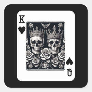 Royal King & Queen of Hearts Skulls & Roses Square Sticker