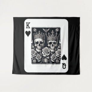 Royal King & Queen of Hearts Skulls & Roses Tapestry
