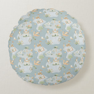 Royal Kingdom castle Dragon Blue map Round Cushion