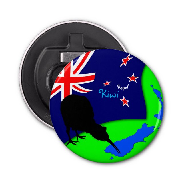 "Royal Kiwi" Bird & New Zealand Map - Bro (drink) Bottle Opener (Front)