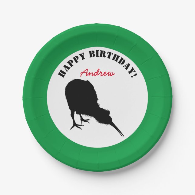 Royal Kiwi, Happy Birthday, Zealand Bird (Party) Paper Plate (Front)