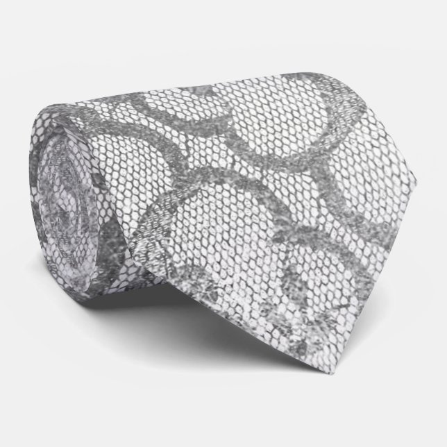 Royal Lace Black Silver Gay Metallic White Tie (Rolled)
